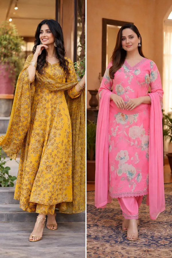 Kurta_Set_With_Dupatta_And_Women_Printed_And_Lace_Kurta_With_Trousers_With_Dupatta_Combo_Pack_Of_2