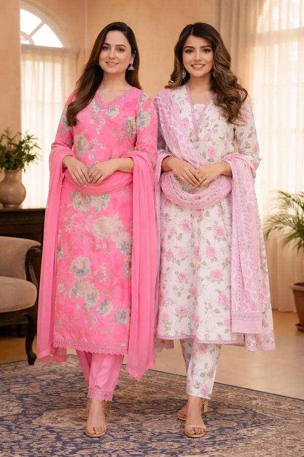 Women_Printed_And_Lace_Kurta_With_Trousers_With_Dupatta_And_Women_Printed_Kurta_With_Trousers_With_Dupatta_Combo_Pack_Of_2