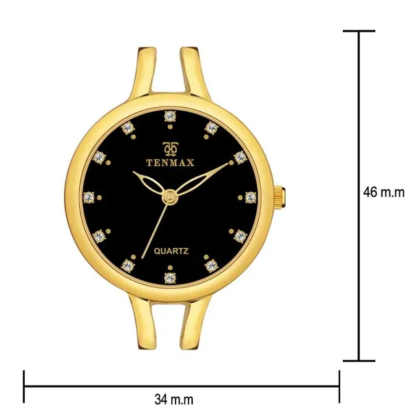 Aura_Bangle_Quartz_S1009_Black_Dial_Gold_Metal_Strap_Analog_Watch_For_Women_Black