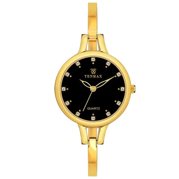 Aura_Bangle_Quartz_S1009_Black_Dial_Gold_Metal_Strap_Analog_Watch_For_Women_Black