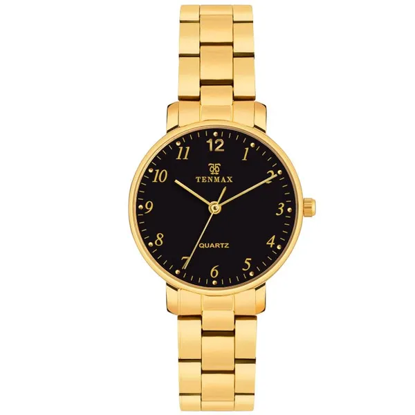 Aura_Quartz_3055_Elegant_Analog_Gold_Watch_For_Women_Black_Dial