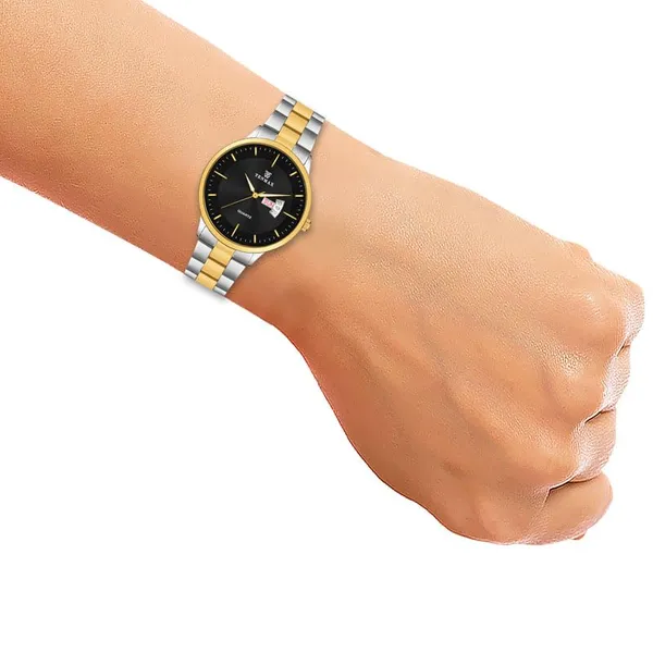 Bi_Tone_Quartz_6111_Day_Date_Black_Dial_All_Steel_Analog_Watch_For_Men