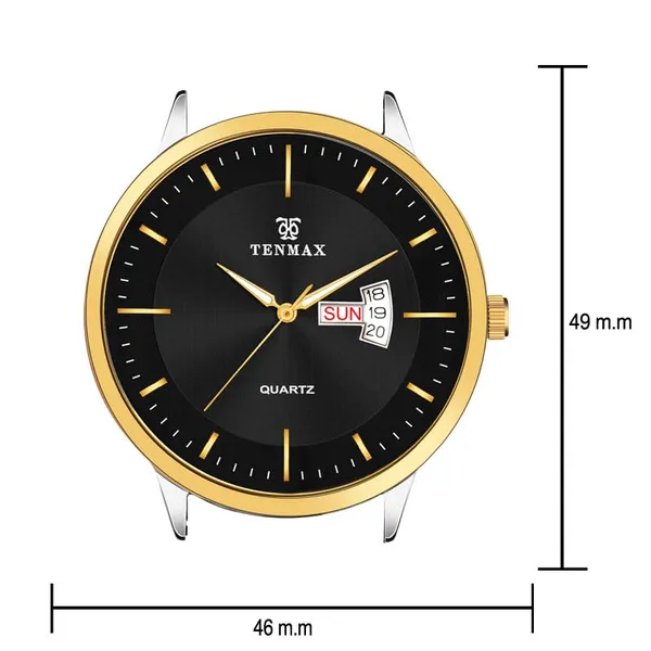 Bi_Tone_Quartz_6111_Day_Date_Black_Dial_All_Steel_Analog_Watch_For_Men