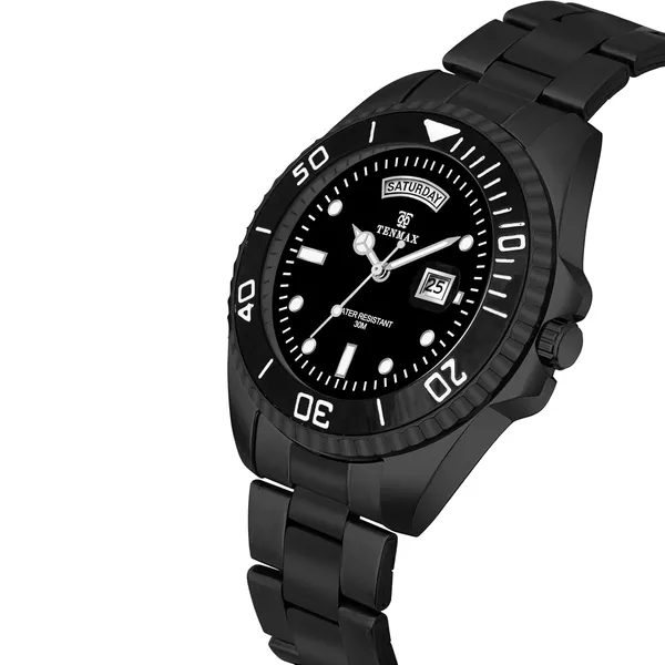 Submarine_6110_Men_S_Day_Date_Watch_All_Black_Stainless_Steel_Quartz_Water_Resistant_Men_S_Watch