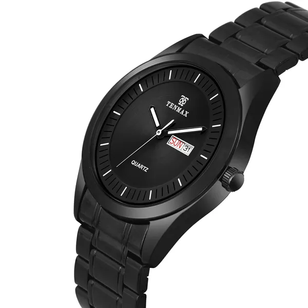Steelfusion_1237_Men_S_All_Black_Watch_Day_Date_Quartz_Analog_Luminous_Hands_Stainless_Steel_Water_Resistance_Casual_Dress_Watch