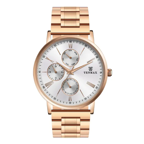 9100_Men_S_Luxury_Watch_Rose_Gold_Stainless_Steel_Multifunction_Analog_Quartz_Roman_Numeral_Dial_Water_Resistance_3_Atm_Day_Date_Display
