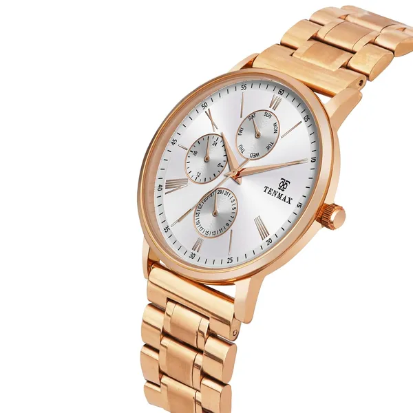 9100_Men_S_Luxury_Watch_Rose_Gold_Stainless_Steel_Multifunction_Analog_Quartz_Roman_Numeral_Dial_Water_Resistance_3_Atm_Day_Date_Display