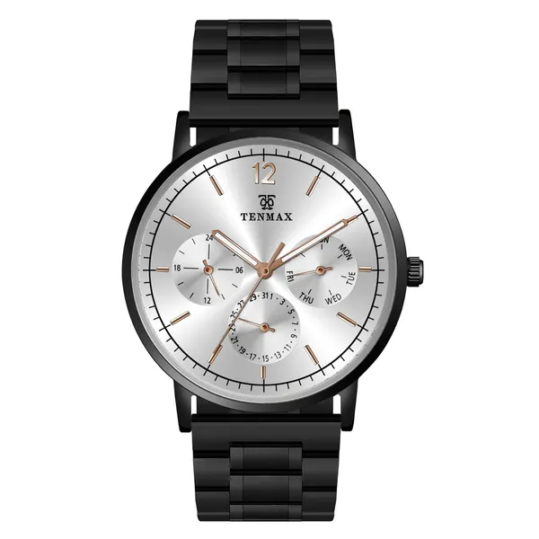 9100_Men_S_Luxury_Watch_Rose_Gold_Stainless_Steel_Multifunction_Analog_Quartz_Roman_Numeral_Dial_Water_Resistance_3_Atm_Day_Date_Display