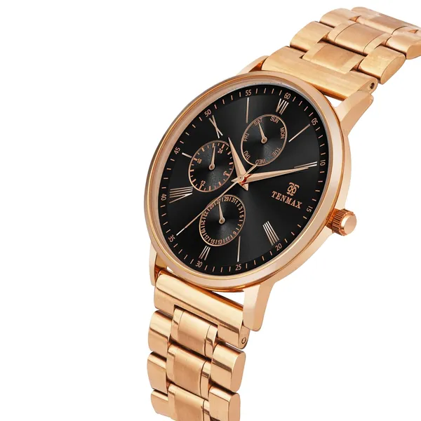 9100_Men_S_Luxury_Watch_Rose_Gold_Stainless_Steel_Multifunction_Analog_Quartz_Roman_Numeral_Dial_Water_Resistance_3_Atm_Day_Date_Display