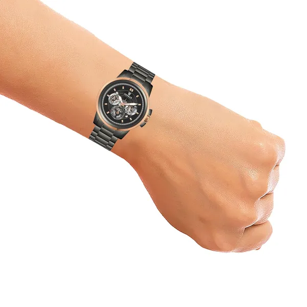 1392_Multifunction_Men_S_Gunmetal_Watch_Japanese_Vx9J_Quartz_Movement_Skeleton_Transparent_Dial_Luminous_Hands_Stylish_Chronograph_Look_Business_Casual_Timepiece