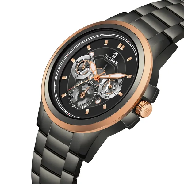 1392_Multifunction_Men_S_Gunmetal_Watch_Japanese_Vx9J_Quartz_Movement_Skeleton_Transparent_Dial_Luminous_Hands_Stylish_Chronograph_Look_Business_Casual_Timepiece
