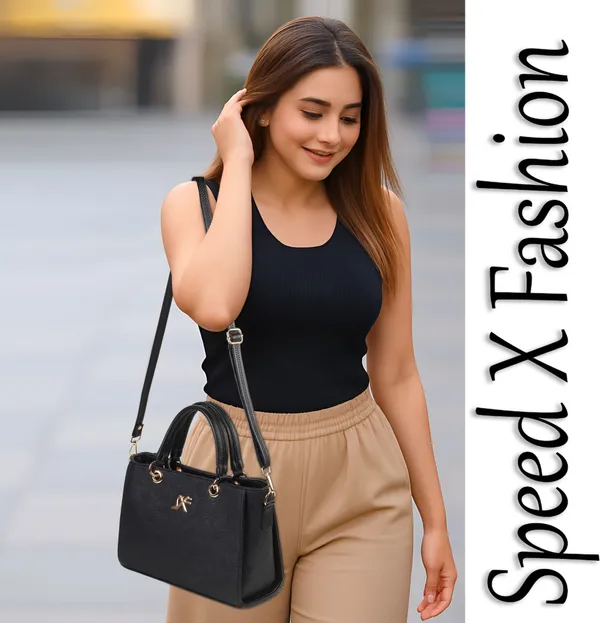 Black_Artificial_Leather_Sling_Bag_Casual_Evening_Party_Festive_Formal_For_Women