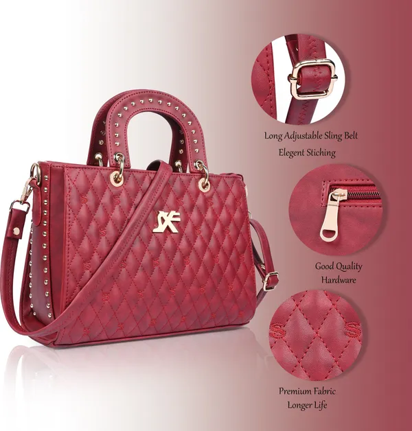Maroon_Pu_Artificial_Leather_Handbag_Casual_For_Women