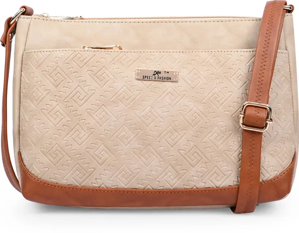 Cream_Pu_Leatherette_Sling_Bag_Casual_For_Women