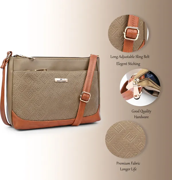 Khaki_Pu_Leatherette_Sling_Bag_Casual_For_Women
