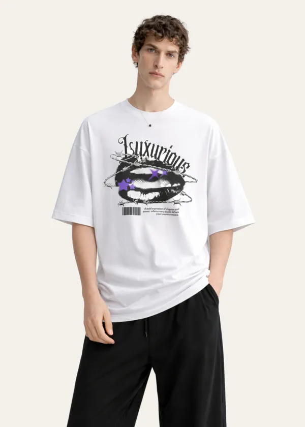White_Luxurious_Lips_Graphic_Oversized_T_Shirt_For_Men