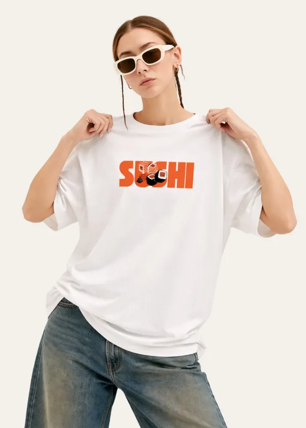 White_Sushi_Graphic_Print_Oversized_T_Shirt_For_Women