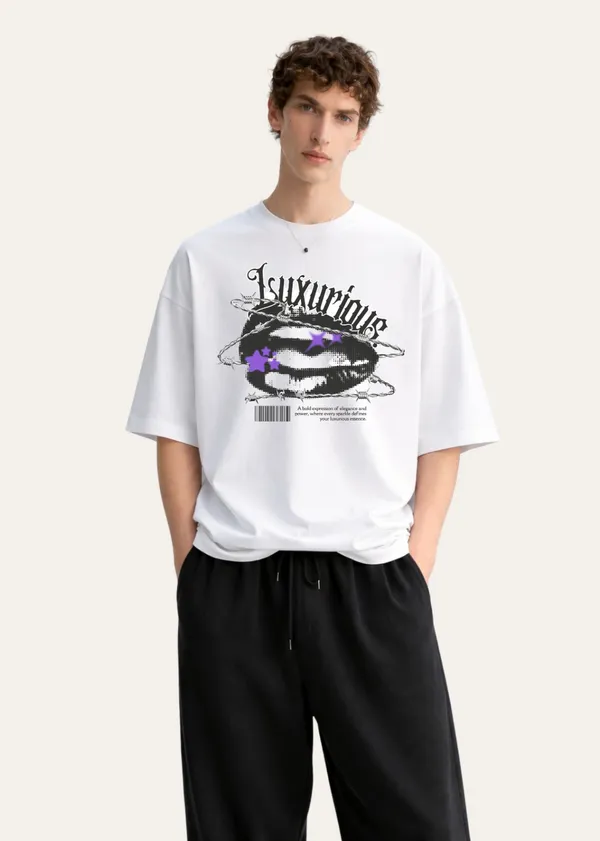White_Luxurious_Lips_Graphic_Oversized_T_Shirt_For_Men