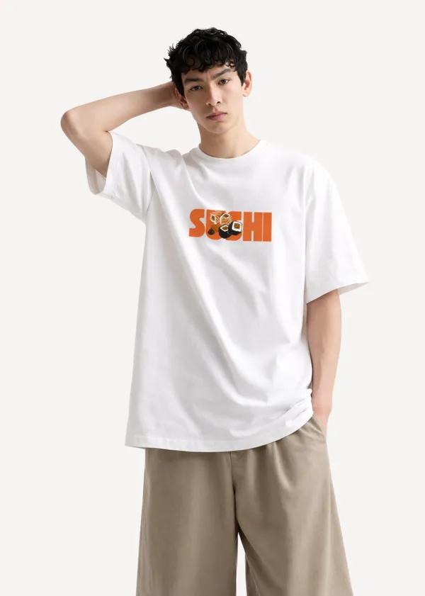 White_Sushi_Print_Oversized_T_Shirt_For_Men