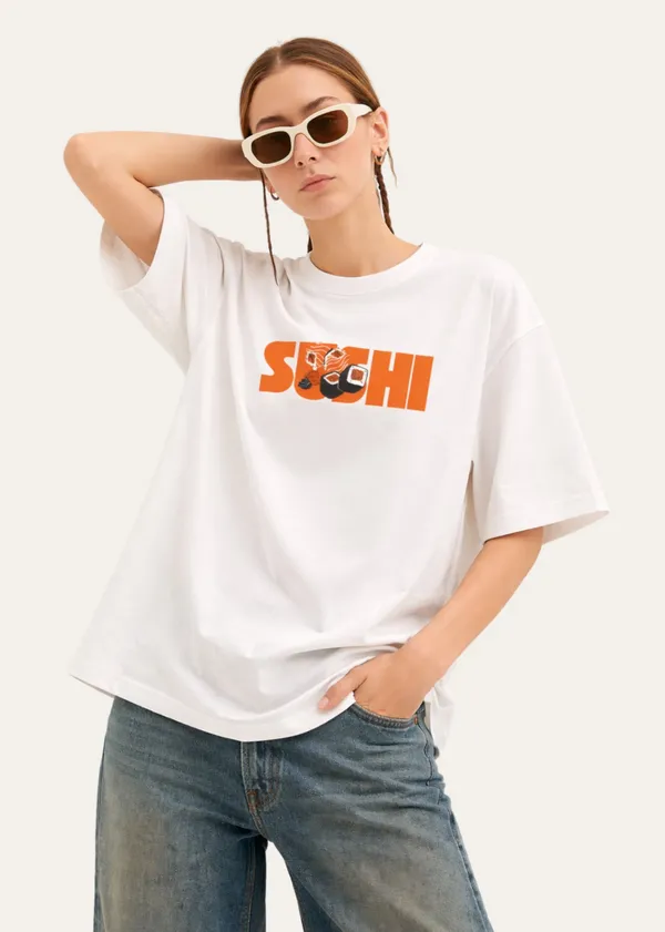 White_Sushi_Graphic_Print_Oversized_T_Shirt_For_Women