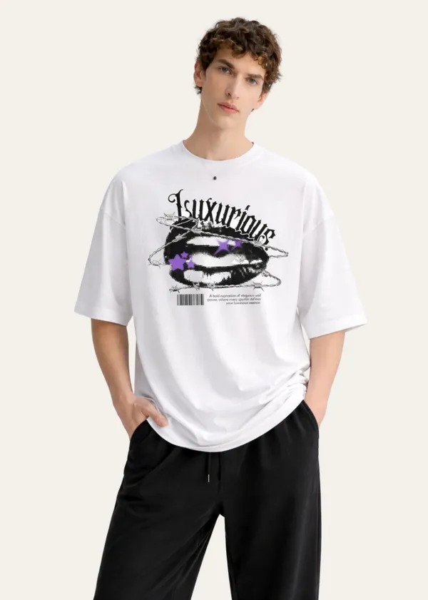 White_Luxurious_Lips_Graphic_Oversized_T_Shirt_For_Men