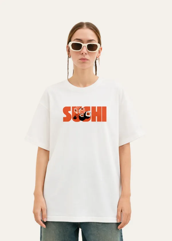 White_Sushi_Graphic_Print_Oversized_T_Shirt_For_Women