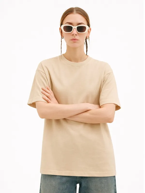 Cream_Plain_Cotton_Tee_Oversized_T_Shirt_For_Women