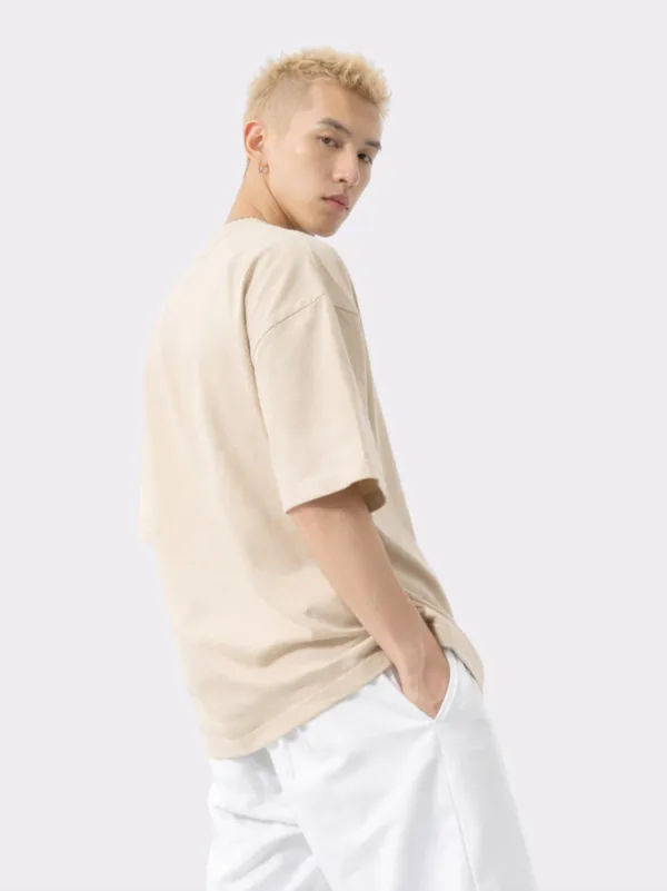 Cream_Cotton_Relaxed_Fit_Half_Sleeve_Casual_Tee_Oversized_T_Shirt_For_Men