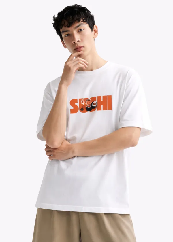 White_Sushi_Print_Oversized_T_Shirt_For_Men