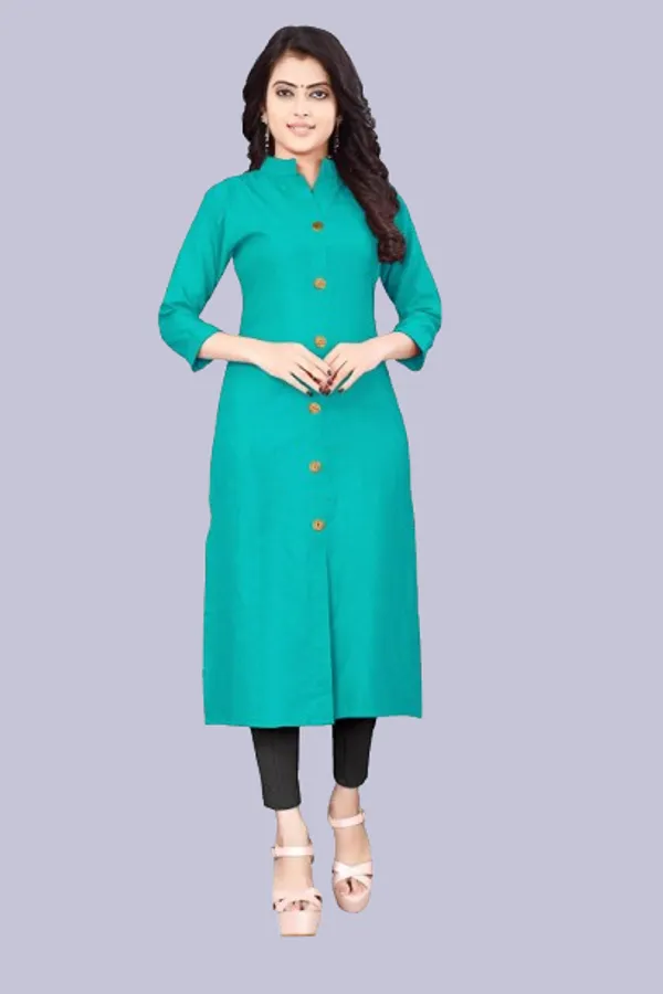 Hf_Holyday_Fashion_Cotton_Silk_Plain_Straight_Front_Slit_Kurta_For_Women
