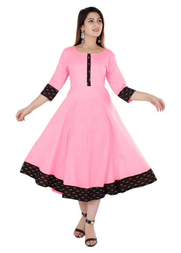 Hf_Holyday_Fashion_Cotton_Silk_Plain_Umbrella_Anarkali_Kurta_For_Women_With_Printed_Border