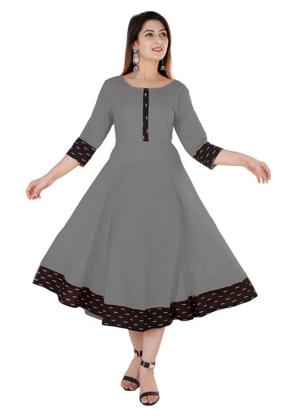 Hf_Holyday_Fashion_Cotton_Silk_Plain_Umbrella_Anarkali_Kurta_For_Women_With_Printed_Border