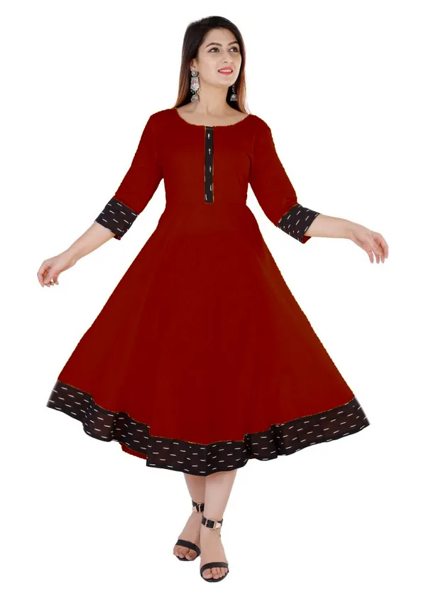 Hf_Holyday_Fashion_Cotton_Silk_Plain_Umbrella_Anarkali_Kurta_For_Women_With_Printed_Border