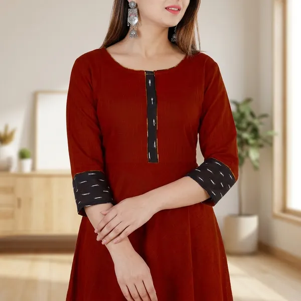 Hf_Holyday_Fashion_Cotton_Silk_Plain_Umbrella_Anarkali_Kurta_For_Women_With_Printed_Border