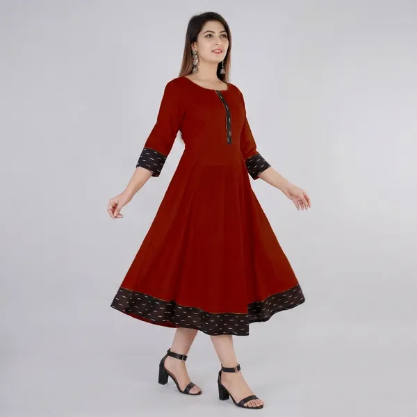 Hf_Holyday_Fashion_Cotton_Silk_Plain_Umbrella_Anarkali_Kurta_For_Women_With_Printed_Border