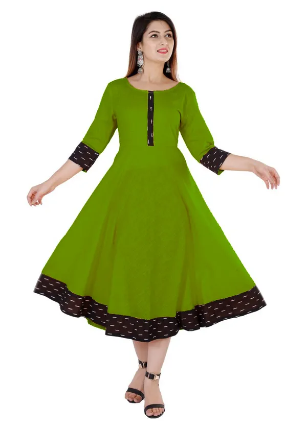 Hf_Holyday_Fashion_Cotton_Silk_Plain_Umbrella_Anarkali_Kurta_For_Women_With_Printed_Border