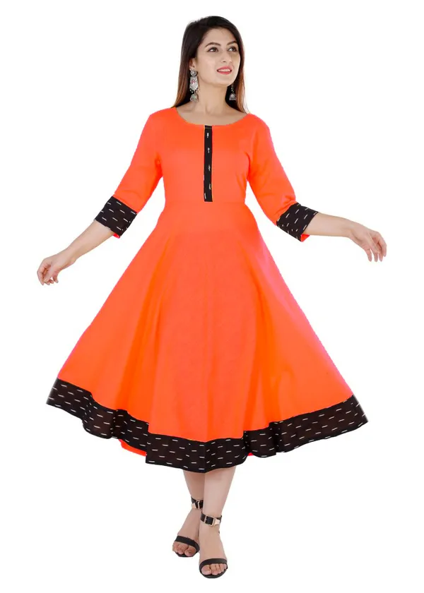 Hf_Holyday_Fashion_Cotton_Silk_Plain_Umbrella_Anarkali_Kurta_For_Women_With_Printed_Border
