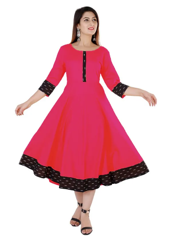Hf_Holyday_Fashion_Cotton_Silk_Plain_Umbrella_Anarkali_Kurta_For_Women_With_Printed_Border