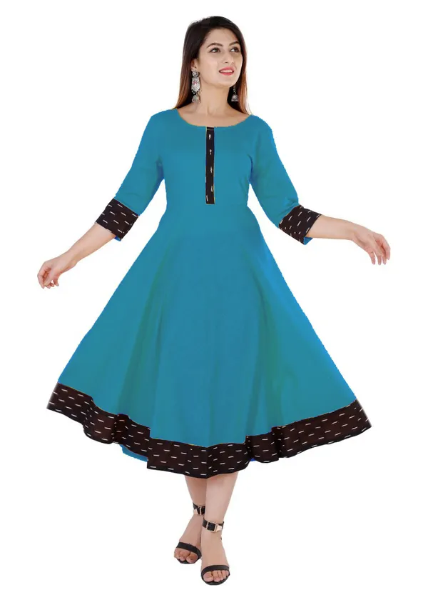 Hf_Holyday_Fashion_Cotton_Silk_Plain_Umbrella_Anarkali_Kurta_For_Women_With_Printed_Border