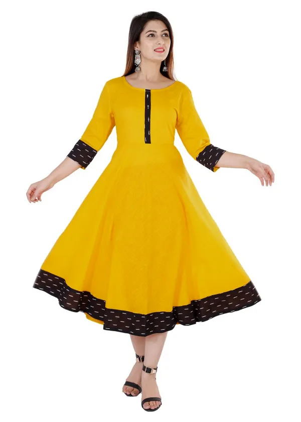 Hf_Holyday_Fashion_Cotton_Silk_Plain_Umbrella_Anarkali_Kurta_For_Women_With_Printed_Border