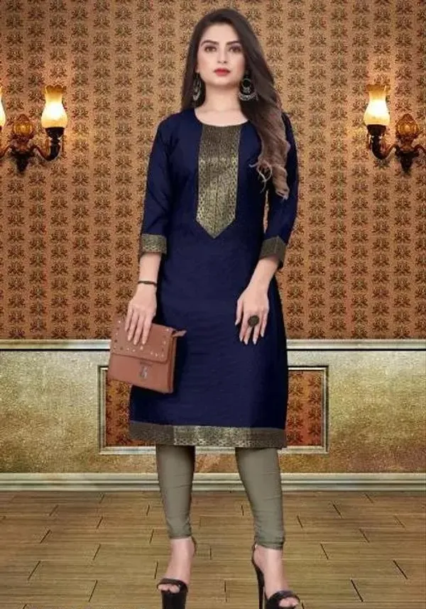 Hf_Holyday_Fashion_Cotton_Silk_Plain_Straight_Kurta_For_Women_With_Golden_Lace_Work