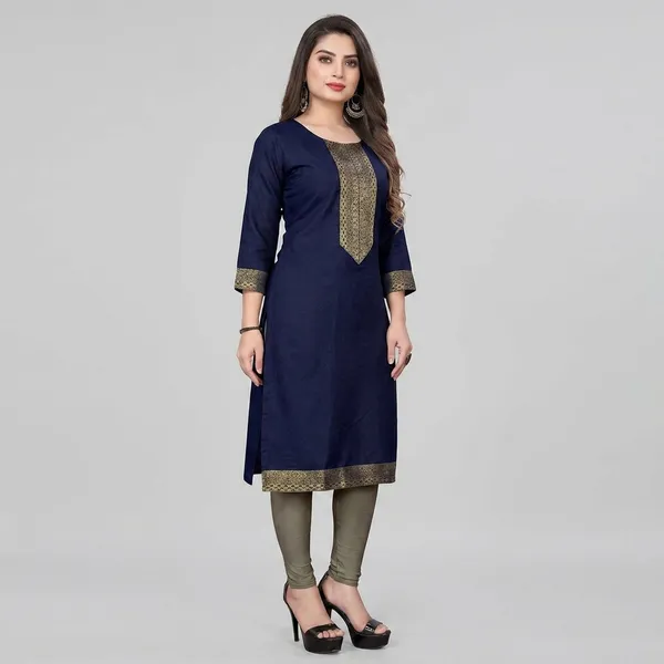 Hf_Holyday_Fashion_Cotton_Silk_Plain_Straight_Kurta_For_Women_With_Golden_Lace_Work