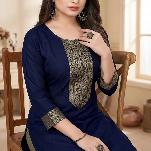 Hf_Holyday_Fashion_Cotton_Silk_Plain_Straight_Kurta_For_Women_With_Golden_Lace_Work