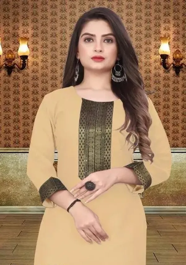 Hf_Holyday_Fashion_Cotton_Silk_Plain_Straight_Kurta_For_Women_With_Golden_Lace_Work