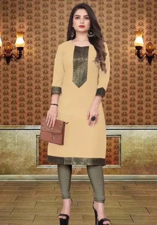 Hf_Holyday_Fashion_Cotton_Silk_Plain_Straight_Kurta_For_Women_With_Golden_Lace_Work