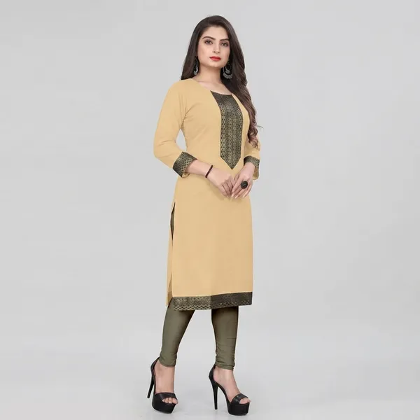 Hf_Holyday_Fashion_Cotton_Silk_Plain_Straight_Kurta_For_Women_With_Golden_Lace_Work