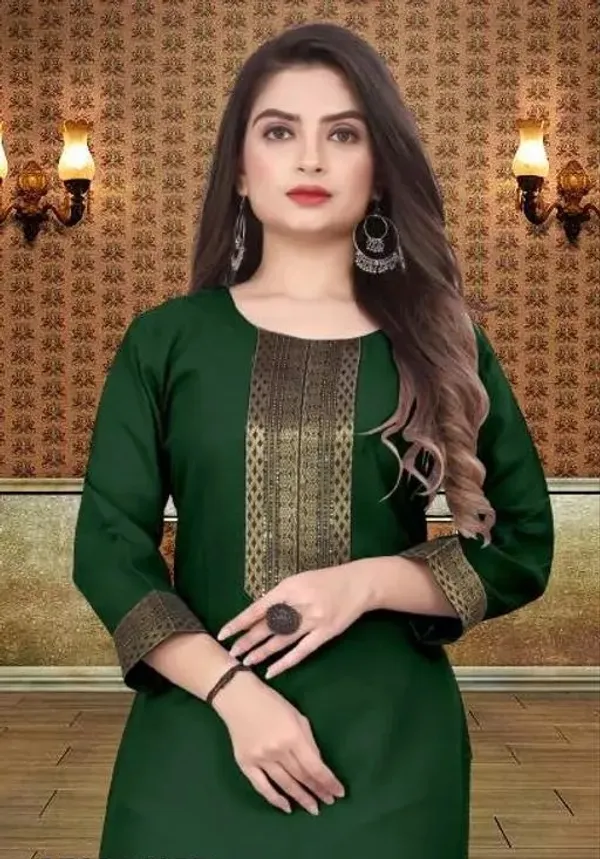 Hf_Holyday_Fashion_Cotton_Silk_Plain_Straight_Kurta_For_Women_With_Golden_Lace_Work