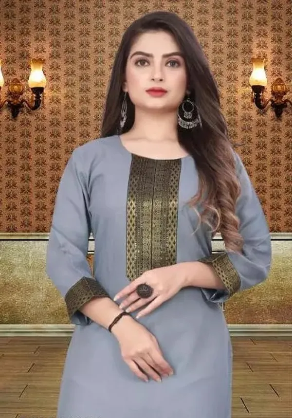 Hf_Holyday_Fashion_Cotton_Silk_Plain_Straight_Kurta_For_Women_With_Golden_Lace_Work