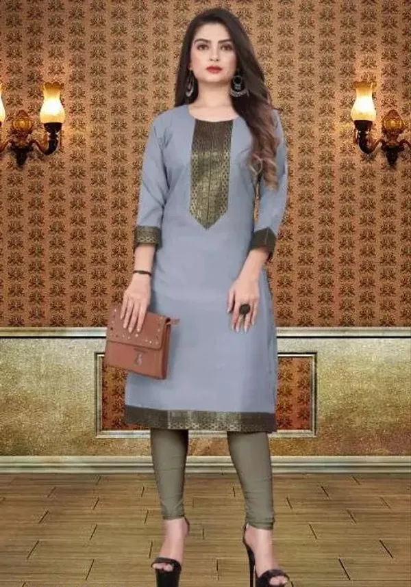Hf_Holyday_Fashion_Cotton_Silk_Plain_Straight_Kurta_For_Women_With_Golden_Lace_Work
