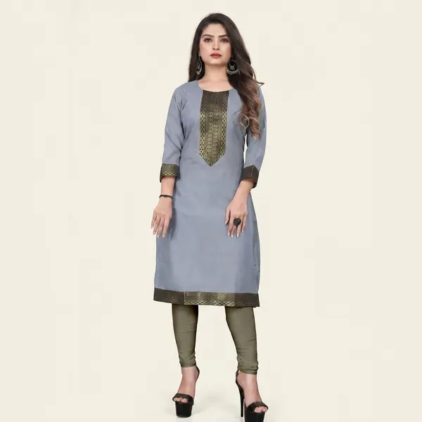 Hf_Holyday_Fashion_Cotton_Silk_Plain_Straight_Kurta_For_Women_With_Golden_Lace_Work